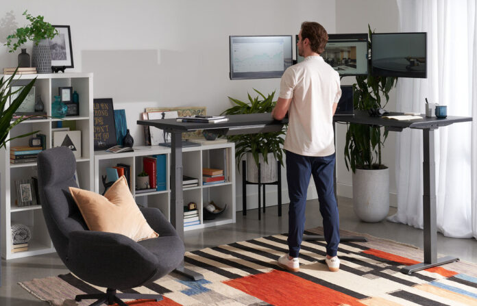 402453_L_Shape_Electric_Standing_Desk_Black_lifestyle_img Vari Standing Desk Corner Desk