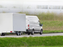 Secured utility trailer at dusk