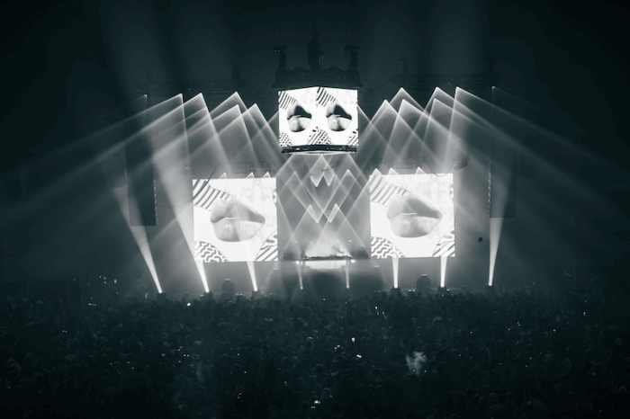 Black and white photo of a music venue