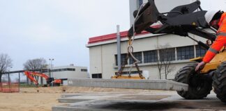 Paving with big concrete slabs