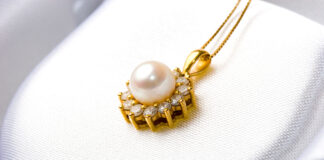 Golden Chain Necklaces on an Exhibition