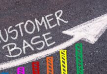 A bar graph shows an upward trend and features the words "Customer Base" above it. It also has an upward-pointing arrow.
