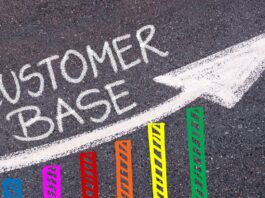 A bar graph shows an upward trend and features the words "Customer Base" above it. It also has an upward-pointing arrow.