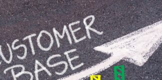 A bar graph shows an upward trend and features the words "Customer Base" above it. It also has an upward-pointing arrow.