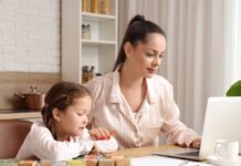 Work-from-home parent with au pair caring for children