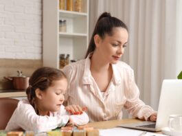 Work-from-home parent with au pair caring for children