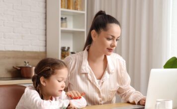 Work-from-home parent with au pair caring for children
